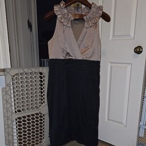 Donna Ricco Satin Ruffled Dress in Tan